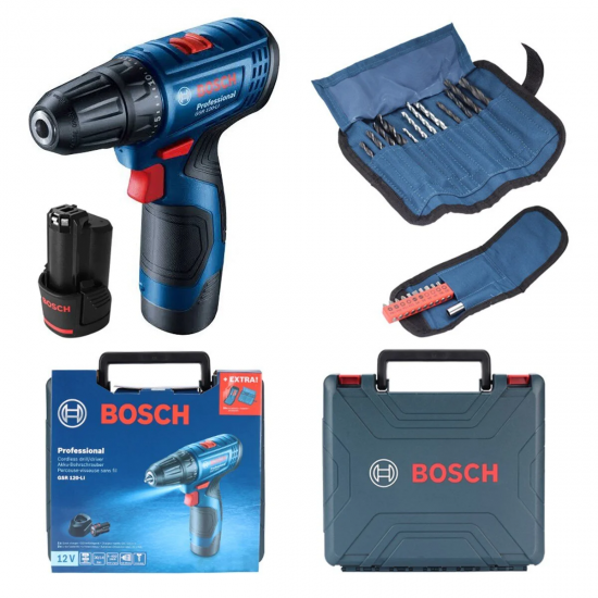 Bosch Professional GSR 120-LI 2.0Ah Çift Akülü Delme/Vidalama Makinesi + 23 Parça Set - 06019G8002